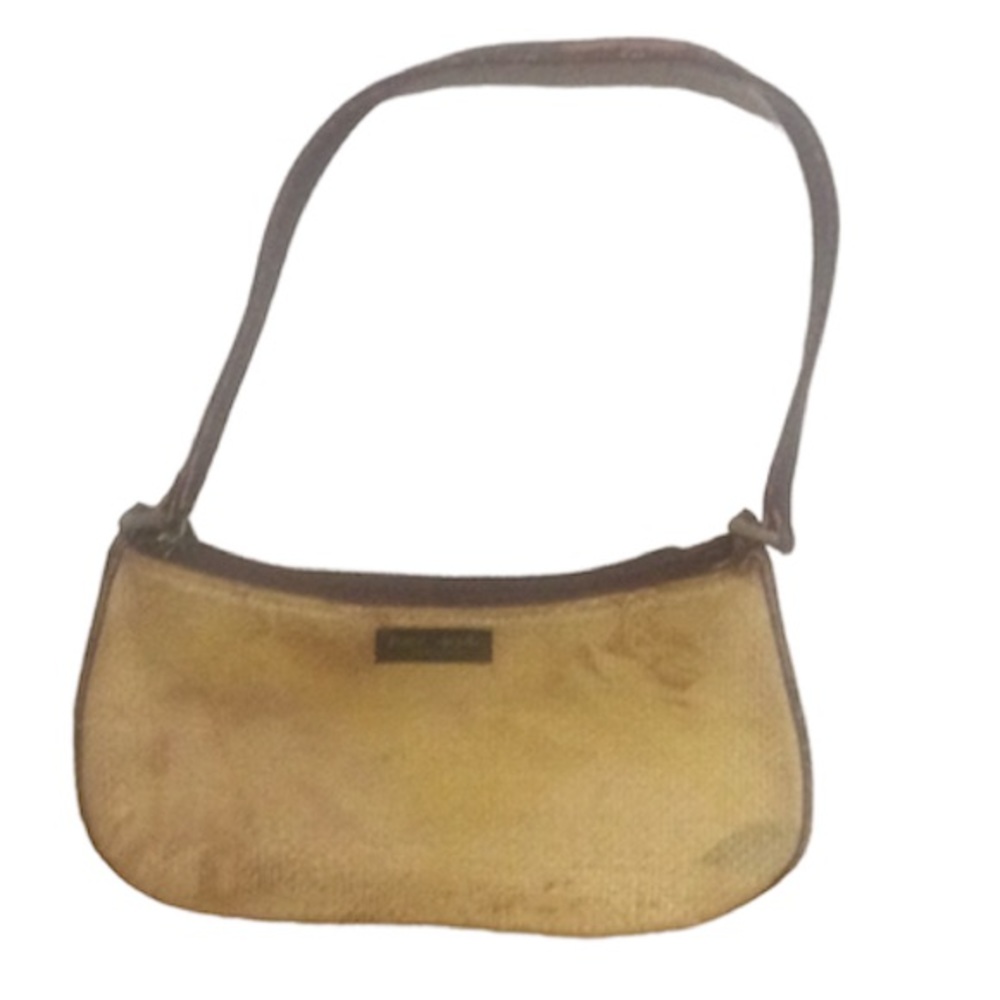 🌞 5/$25 Y2K baguette Mini shoulder bag distressed look cream & brown zip closure
